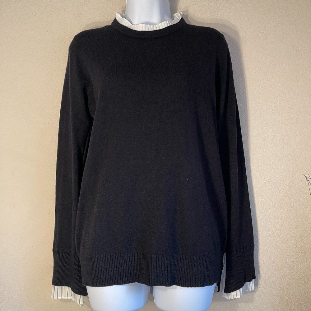Vila Milano black sweater with cream pleated collar and cuffs S